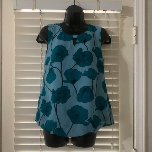 CAbi Tops - Cabi / XS / Teal Floral Tank Top Blouse